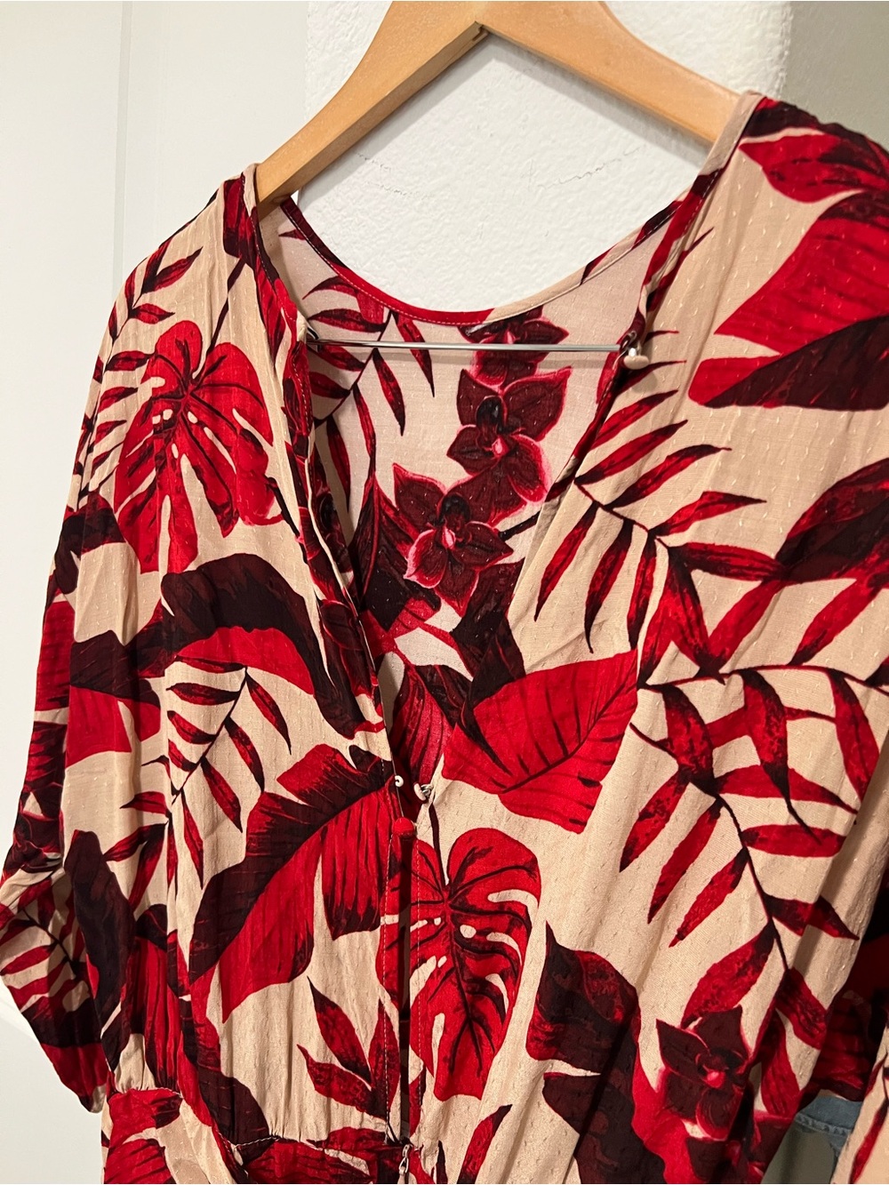 H&M X Johanna Ortiz Red Tropical Leaf Print Mini Dress - Picture 7 of 12